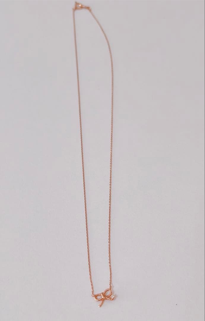 ete ピンクゴールド ネックレス リボンモチーフ ダイヤ 1P