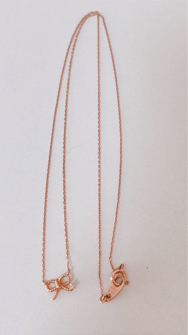 ete ピンクゴールド ネックレス リボンモチーフ ダイヤ 1P