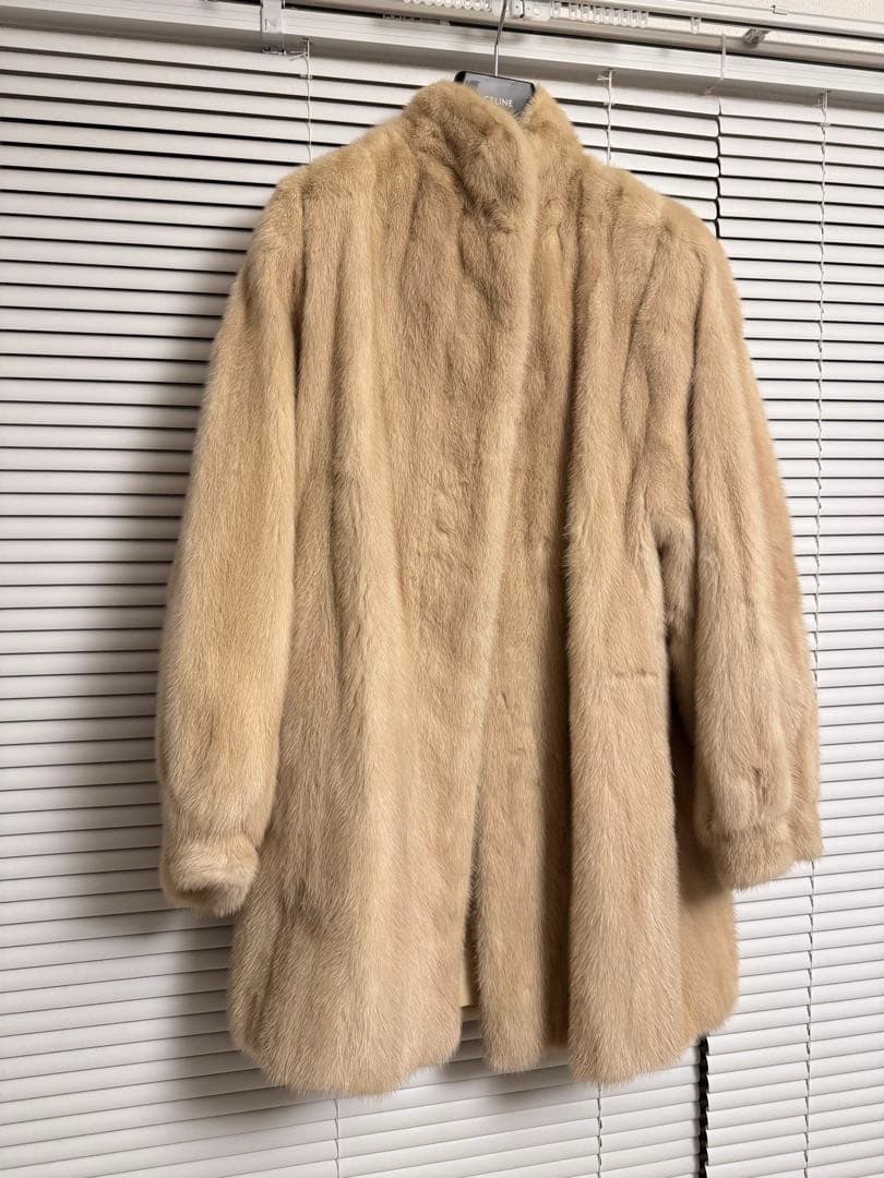 裾幅150 着丈86 ヴィンテージ　ミンク　ベージュ　高級　ロングコート　毛皮