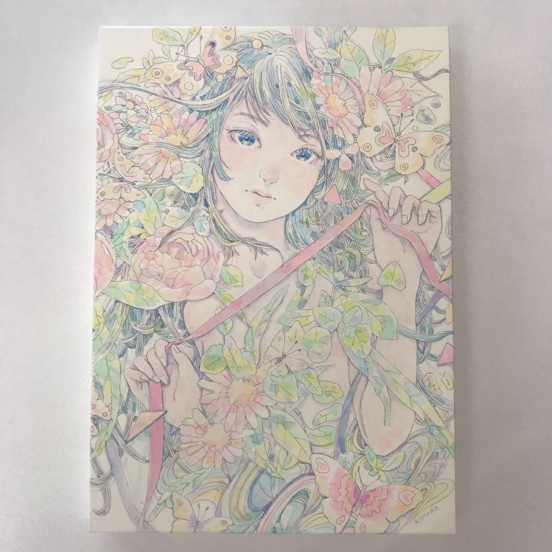 ★木村智博「触れ合う」木製パネル アクリルガッシュ 色鉛筆 鉛筆 額付き