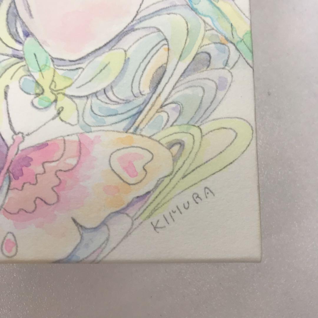 ★木村智博「触れ合う」木製パネル アクリルガッシュ 色鉛筆 鉛筆 額付き