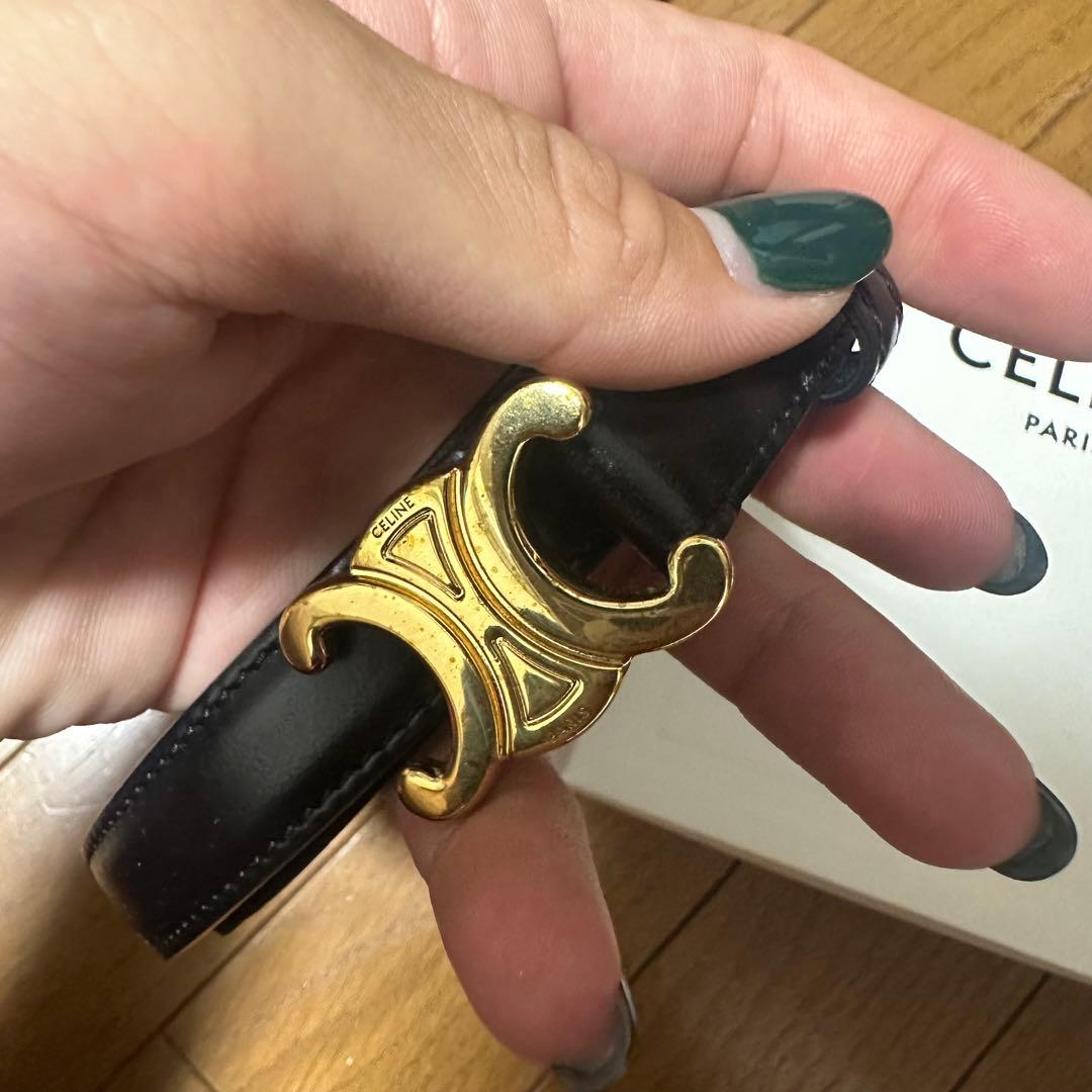 CELINE ブラックレザーベルト ゴールドバックル スモールトリオンフ 75