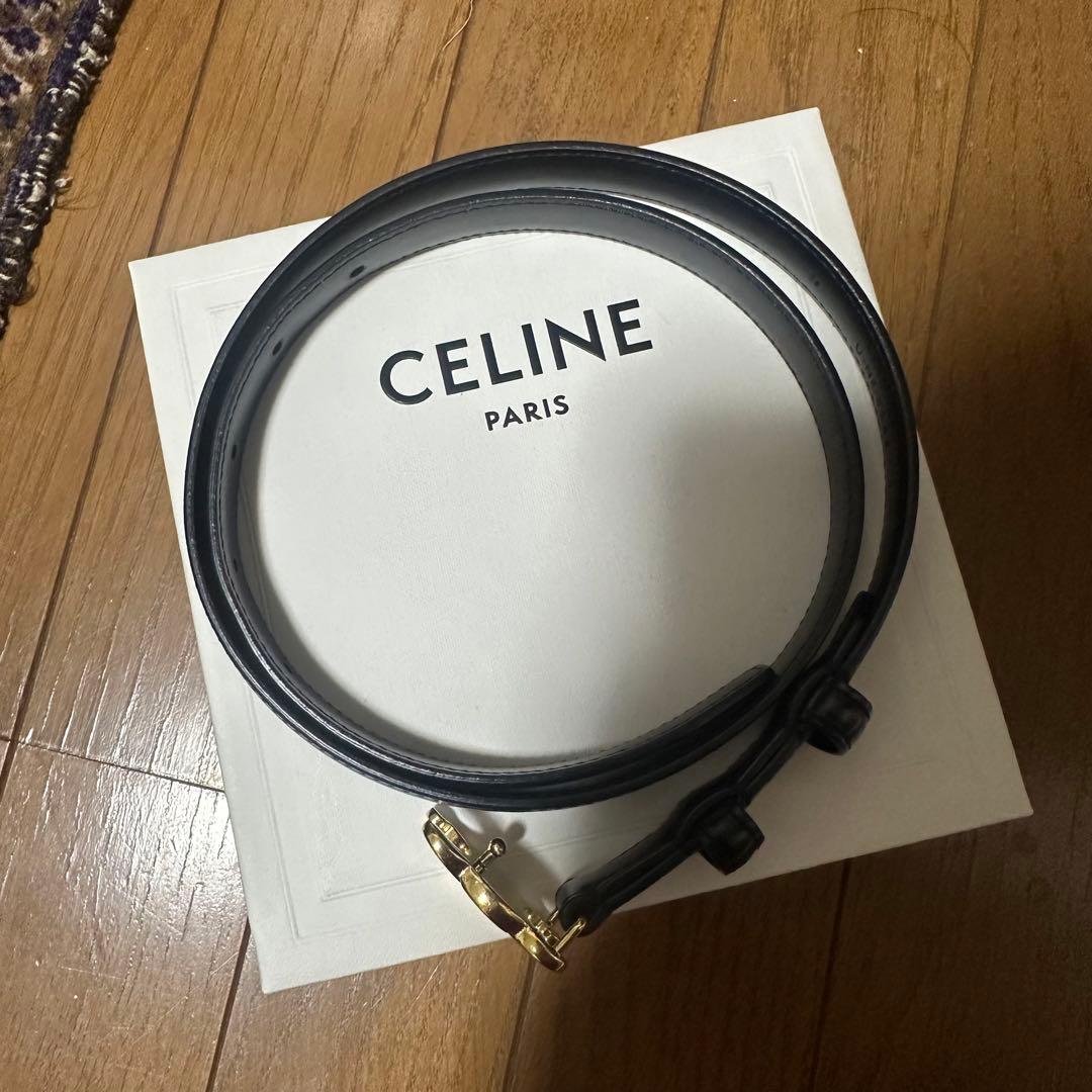 CELINE ブラックレザーベルト ゴールドバックル スモールトリオンフ 75