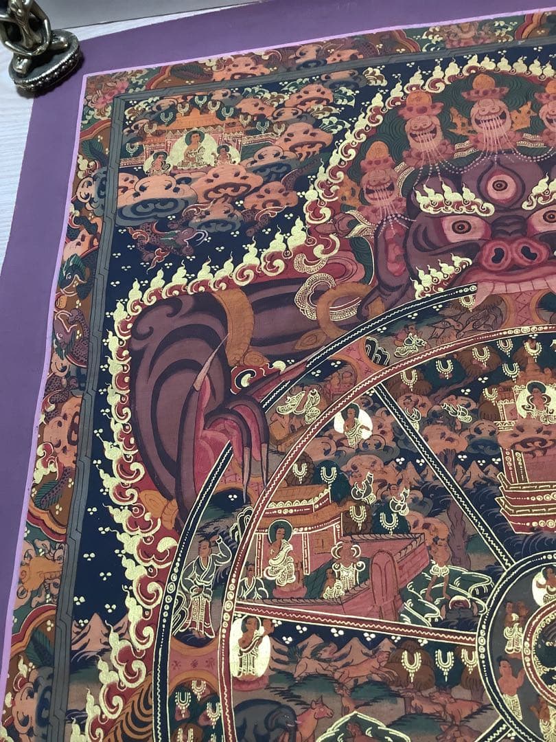 《 チベット密教　1点物 》 手描き　曼荼羅　タンカ　六道輪廻　仏教　密教