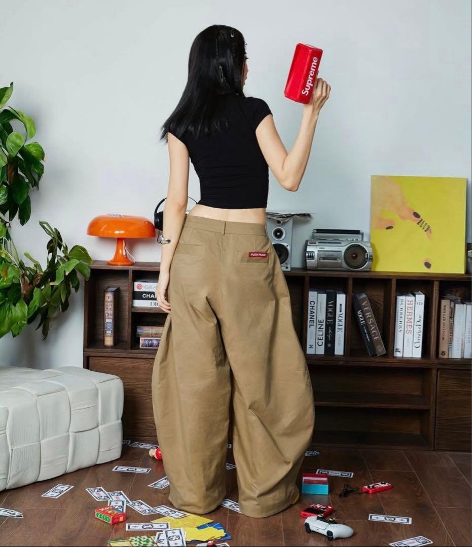 PUSHPUSH KHAKI PANTS ベージュ ワイドチノパンツ XLサイズ