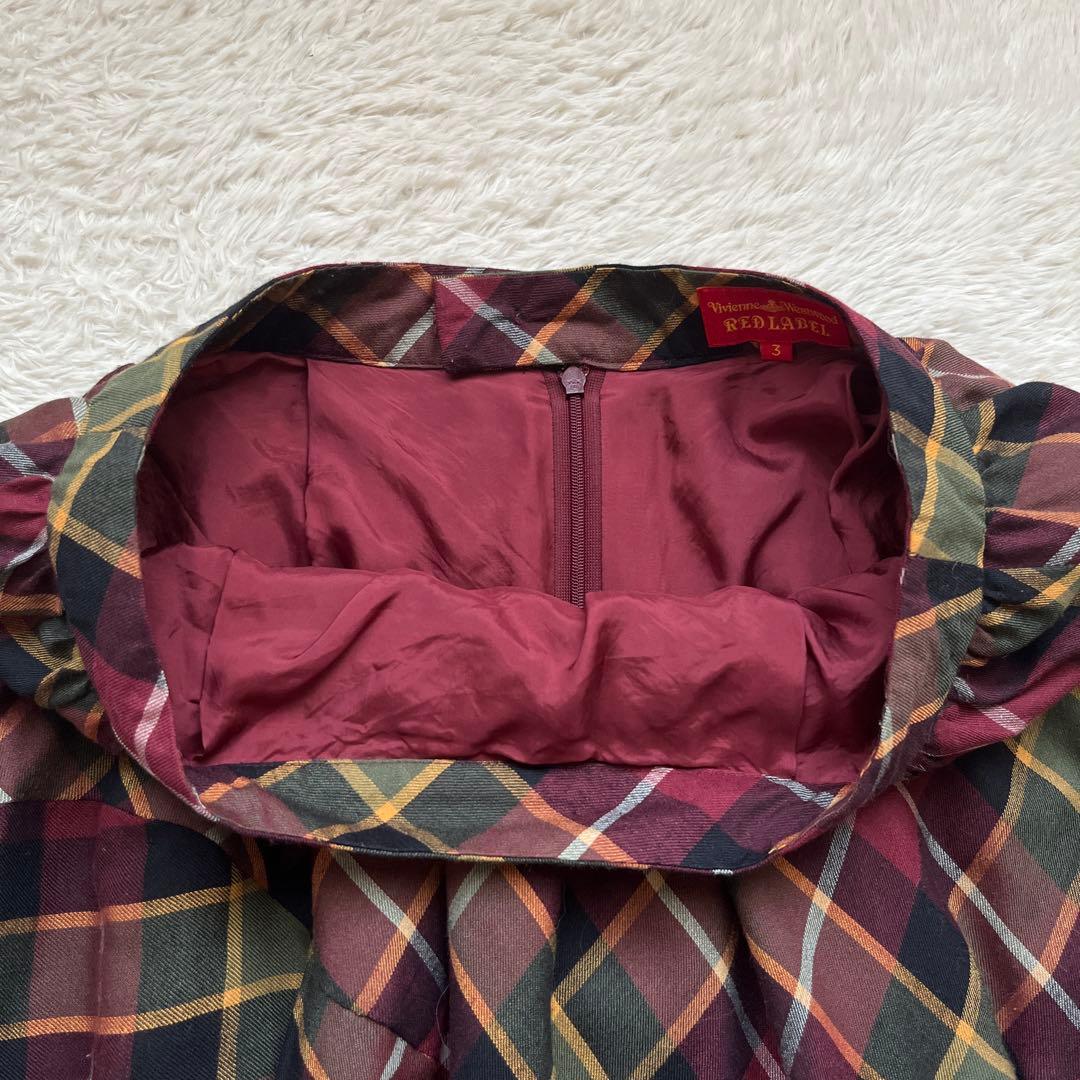 【ヴィヴィアンウエストウッド】変形ミニスカート　フレア　ロゴボタン　チェック　3