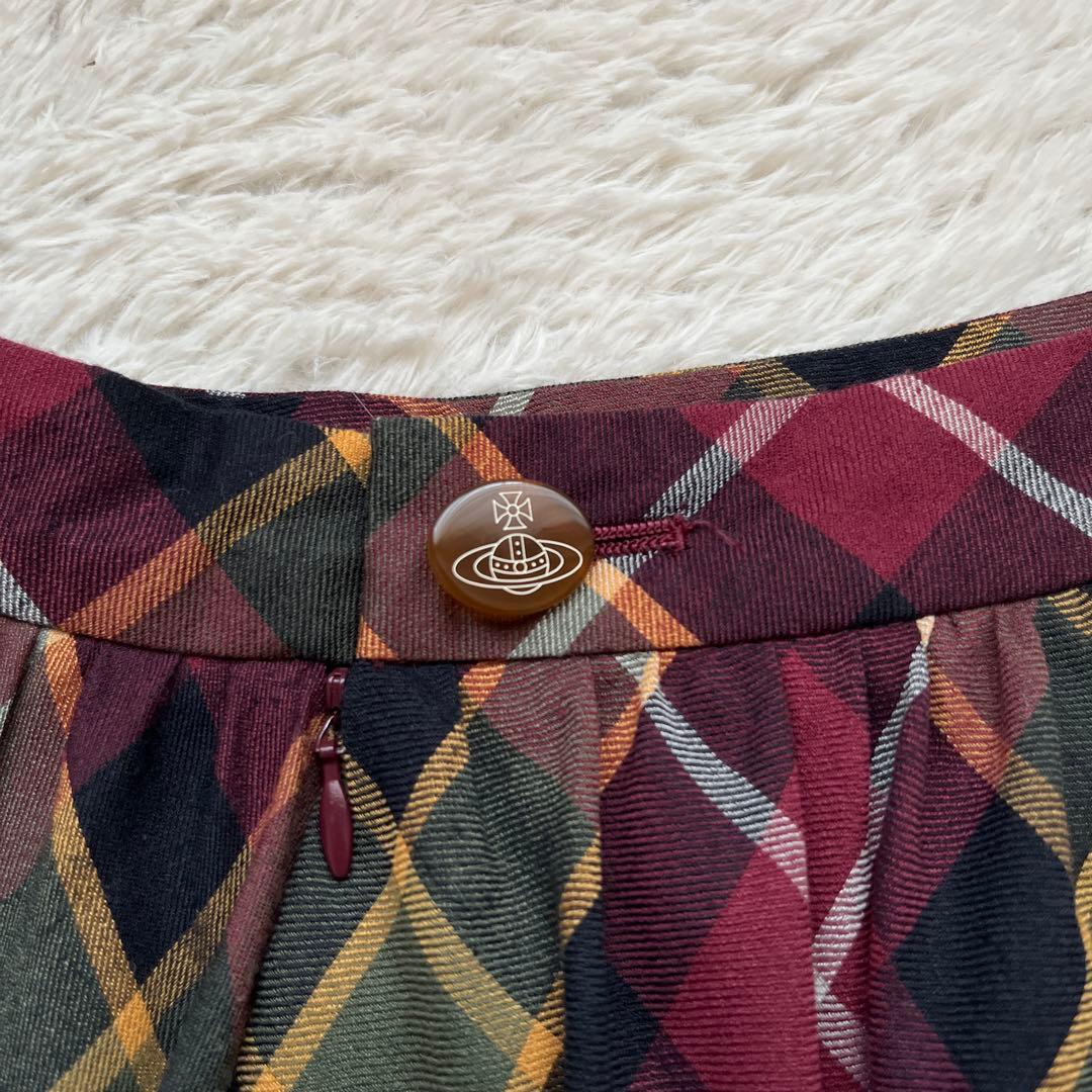 【ヴィヴィアンウエストウッド】変形ミニスカート　フレア　ロゴボタン　チェック　3