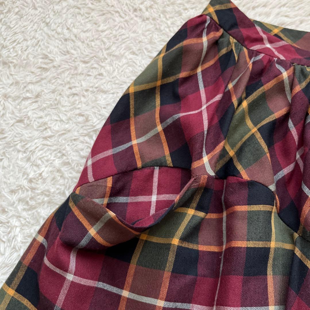 【ヴィヴィアンウエストウッド】変形ミニスカート　フレア　ロゴボタン　チェック　3