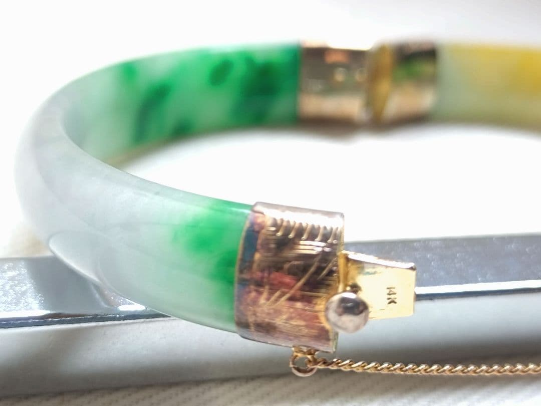 ジ*ー様 開閉式バングル チェーン付き 14Kゴールド