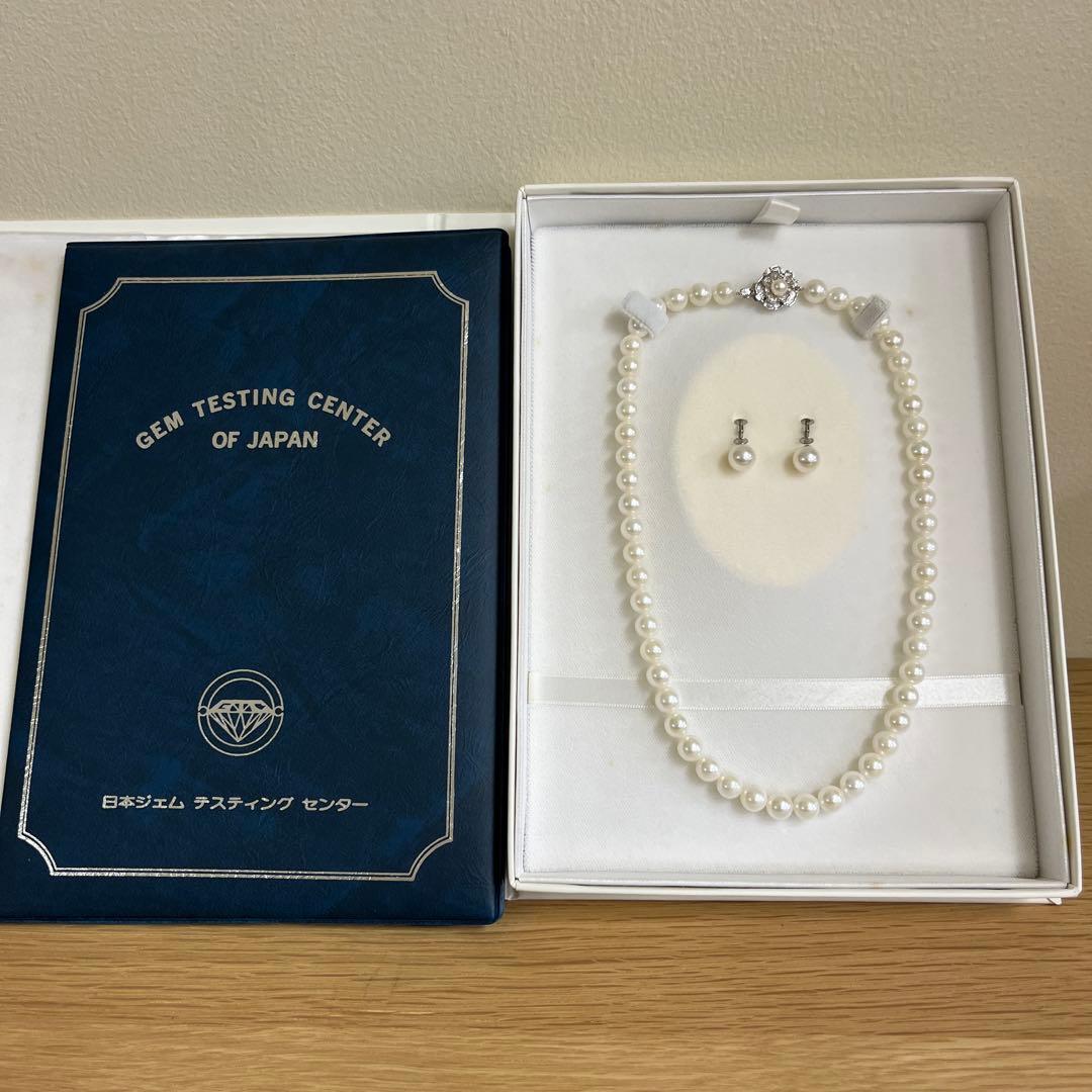 真珠　パールネックレス　K14イヤリング セット　鑑別書