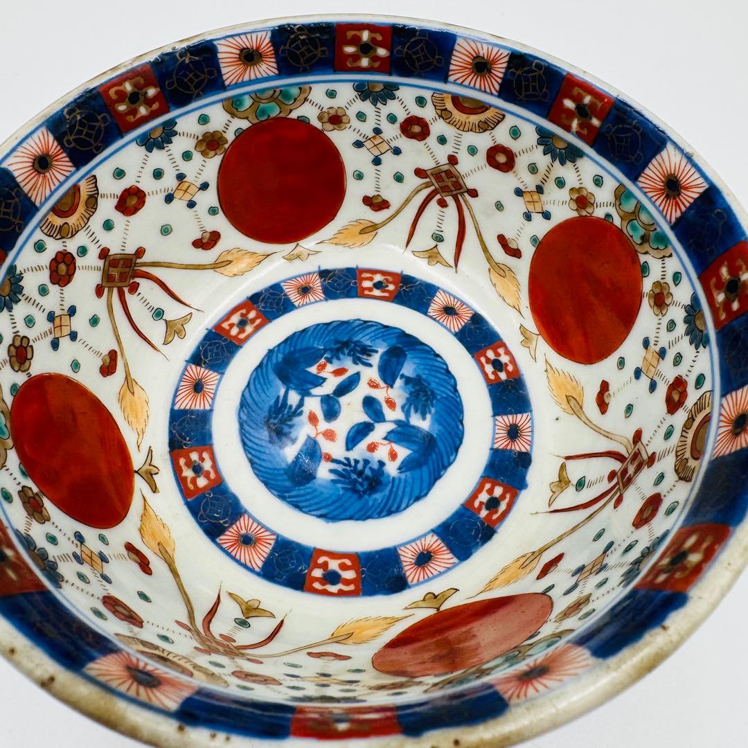 【伊万里焼　赤玉瓔珞紋　鉢　絵付け】骨董　アンティーク　インテリア