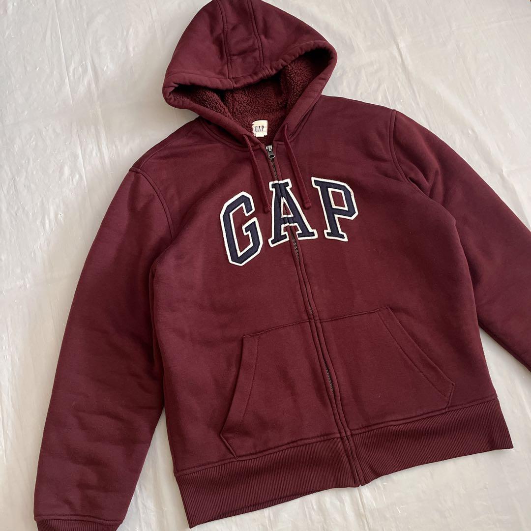 GAP フルジップパーカー　フーディー　裏ボア　ロゴ　ワインレッド　y2k