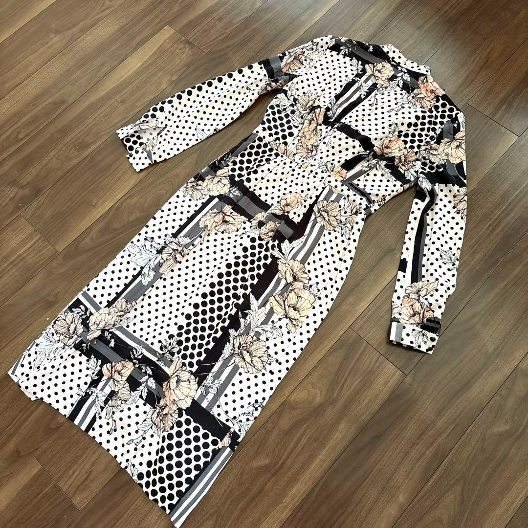 美品★Pinky&Dianne ラインブロックフラワープリントワンピース