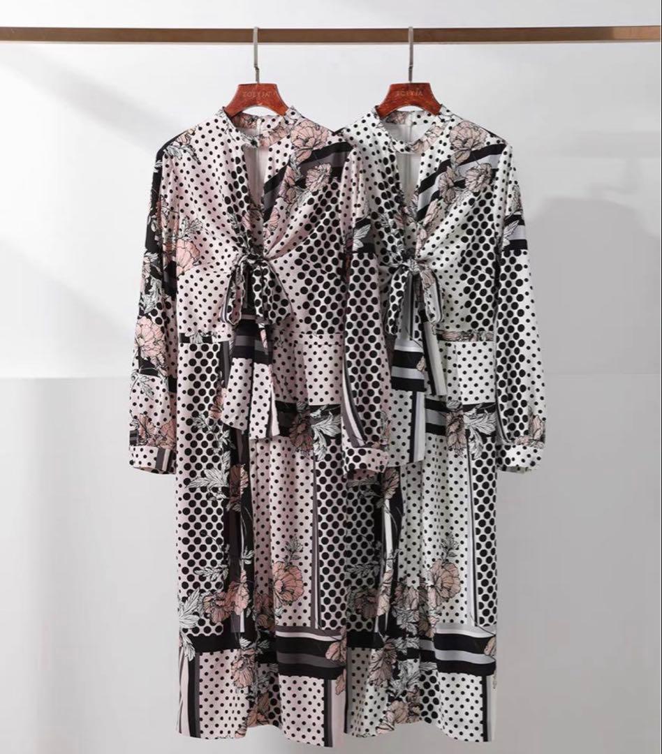 美品★Pinky&Dianne ラインブロックフラワープリントワンピース