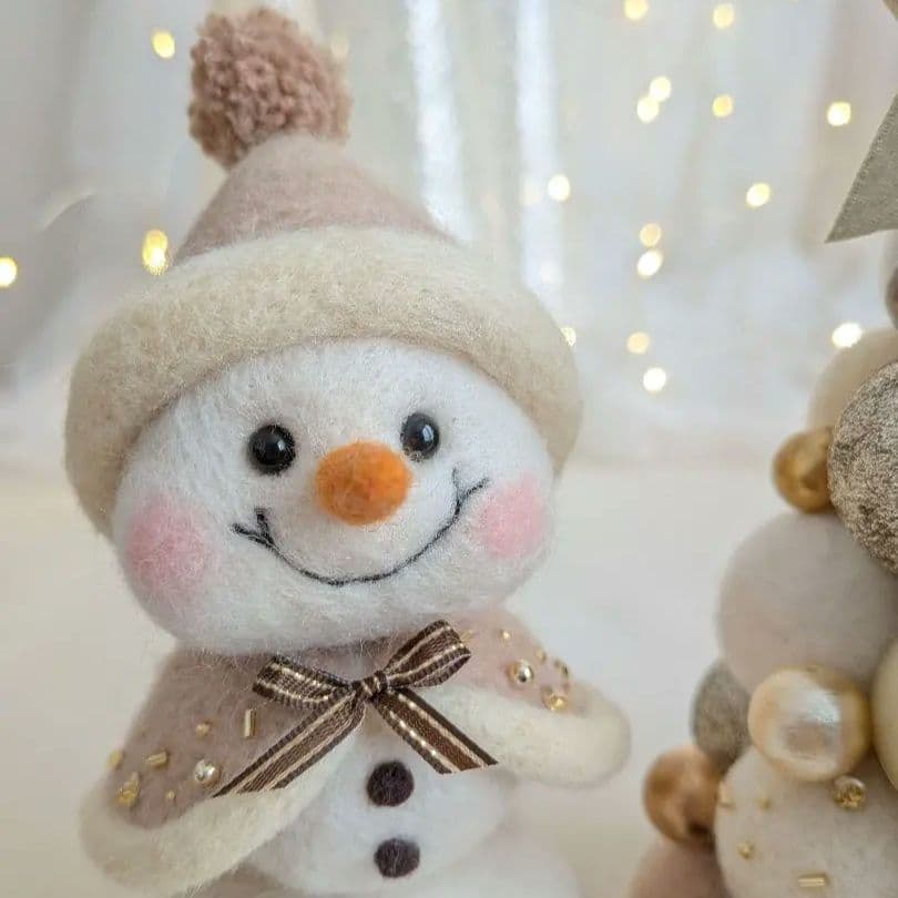 【クリスマス飾り】フェルトボールツリー&スノーマンのセットアイテム（ホワイト系）