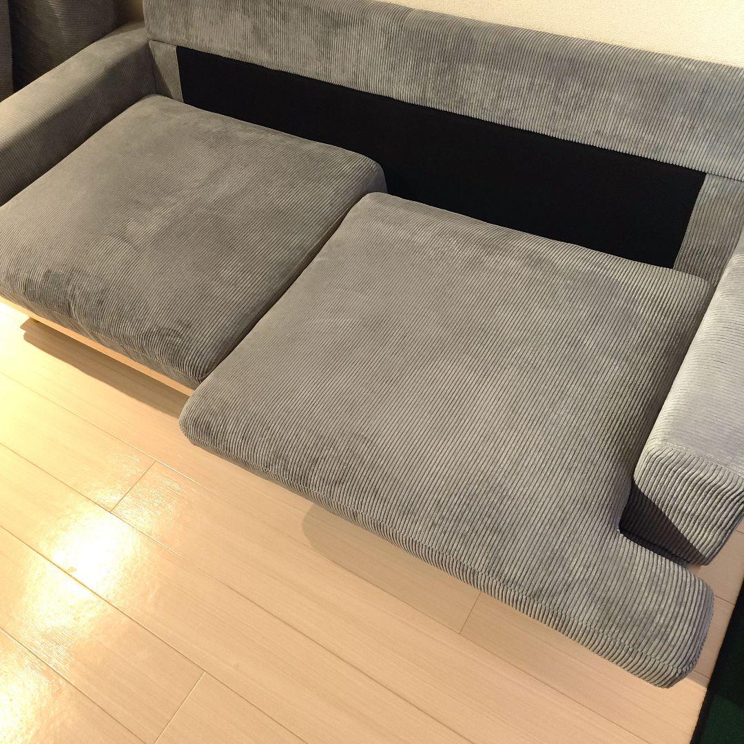 【超メルカリ市】グレー コーデュロイ 3人掛けソファ