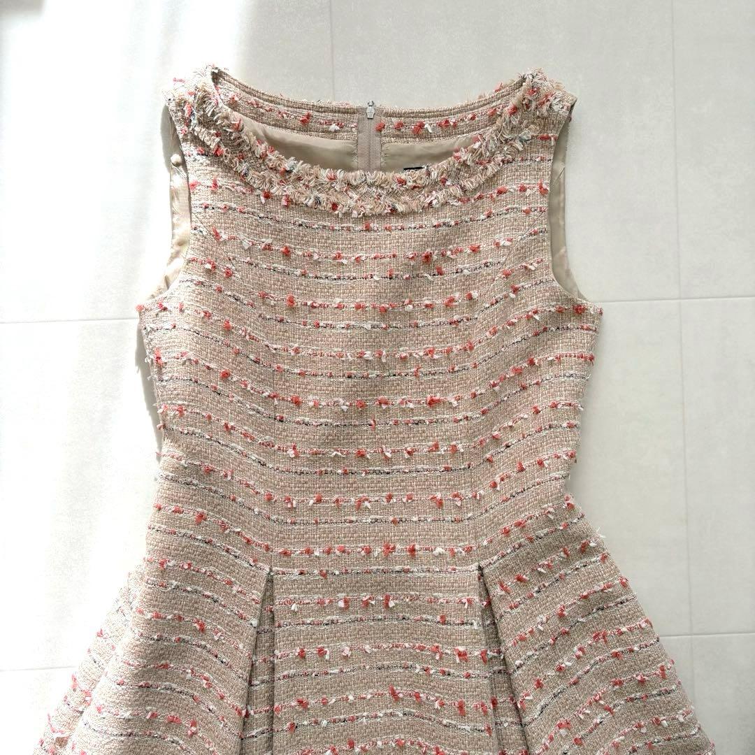 【美品】フォクシー ツイード ワンピース ノースリーブ フレアライン 40 春