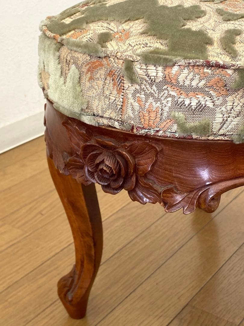 アンティーク レトロ オットマン スツール 猫脚 木製 彫刻