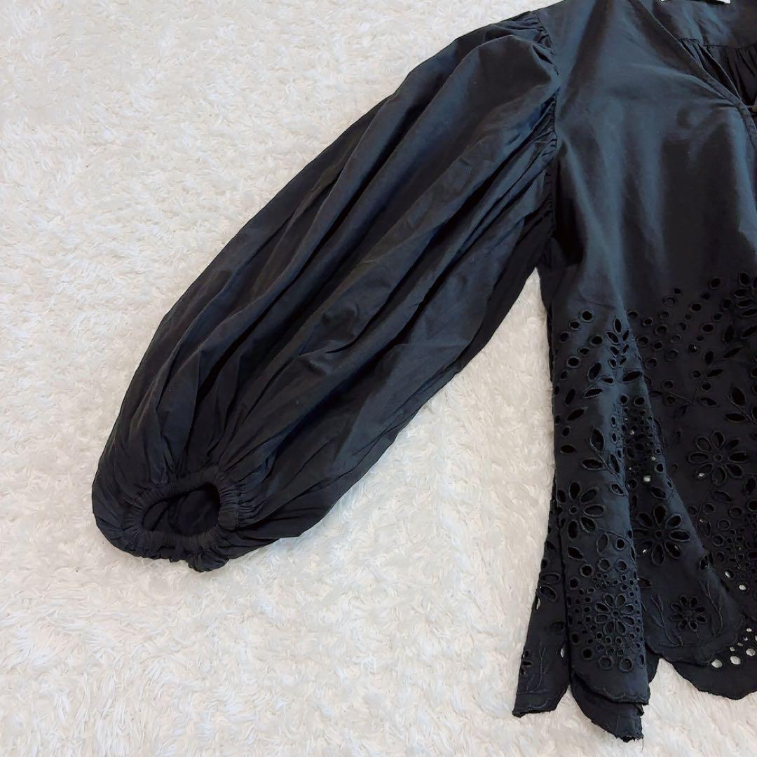 美品✨マリハ 春の訪れのブラウス 別注 ボリュームスリーブ 黒 綿 36