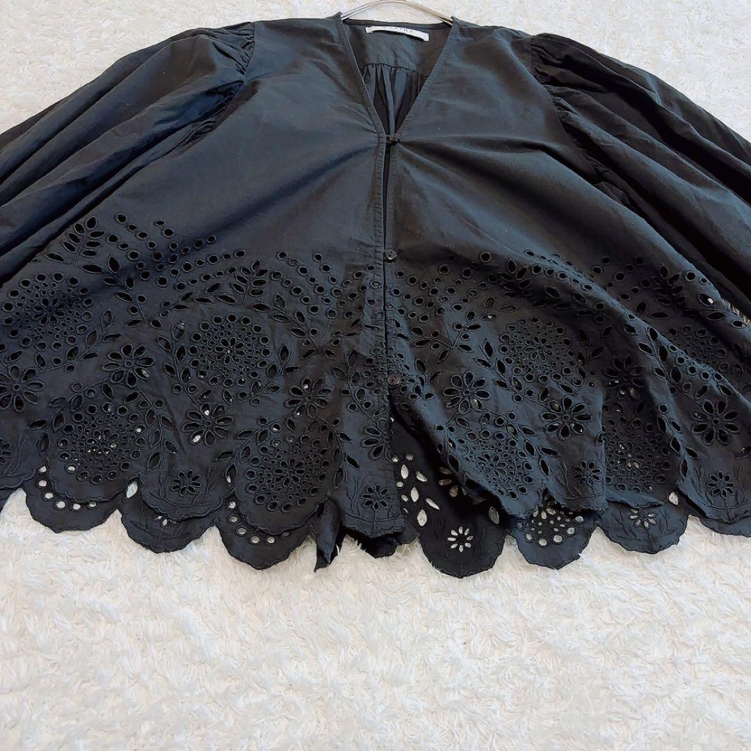 美品✨マリハ 春の訪れのブラウス 別注 ボリュームスリーブ 黒 綿 36