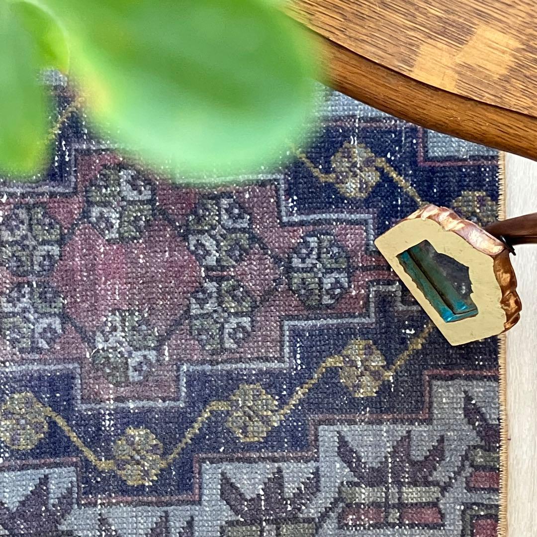 濃淡ブルー✳︎43×83 イエロー　ピンクメダリオン　トルコヴィンテージラグ