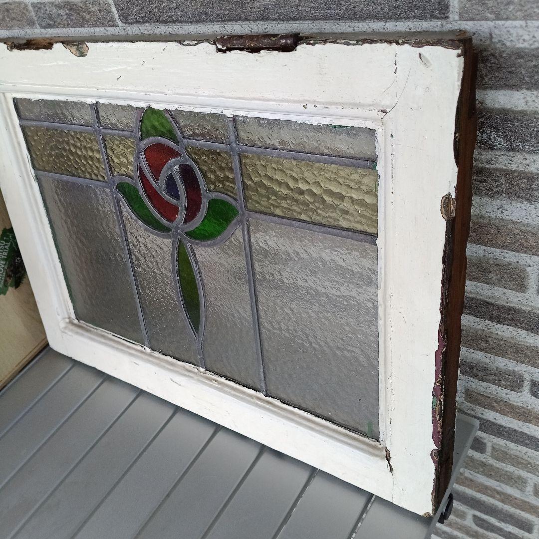 「リー」アンティークガラス　窓枠付きパネル　イギリス製　洋風雑貨
