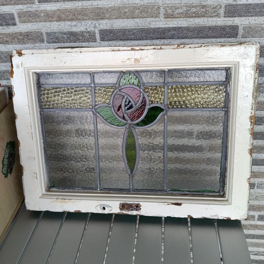 「リー」アンティークガラス　窓枠付きパネル　イギリス製　洋風雑貨