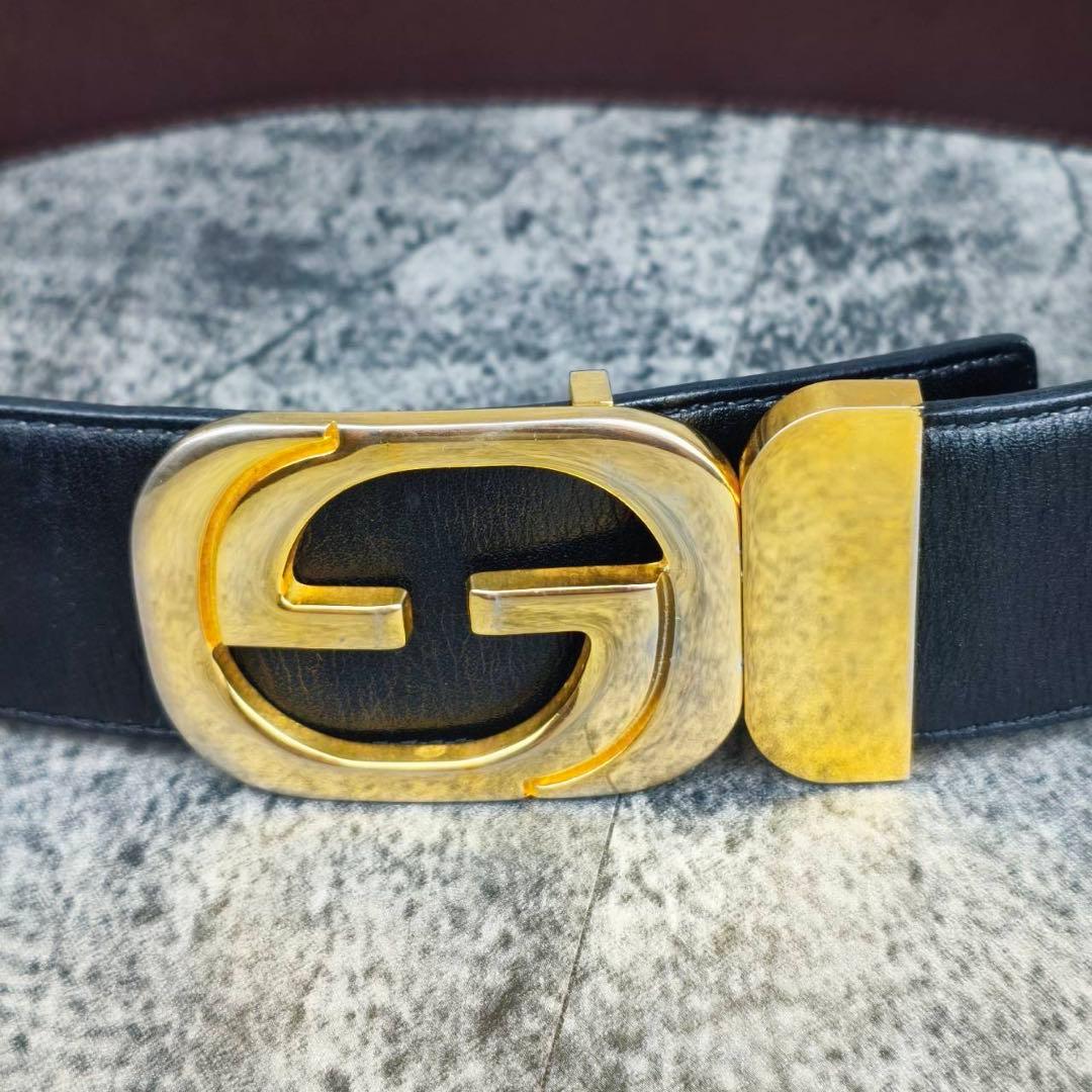 GUCCI グッチ レザー ウエストベルト インターロッキング ゴールドバックル