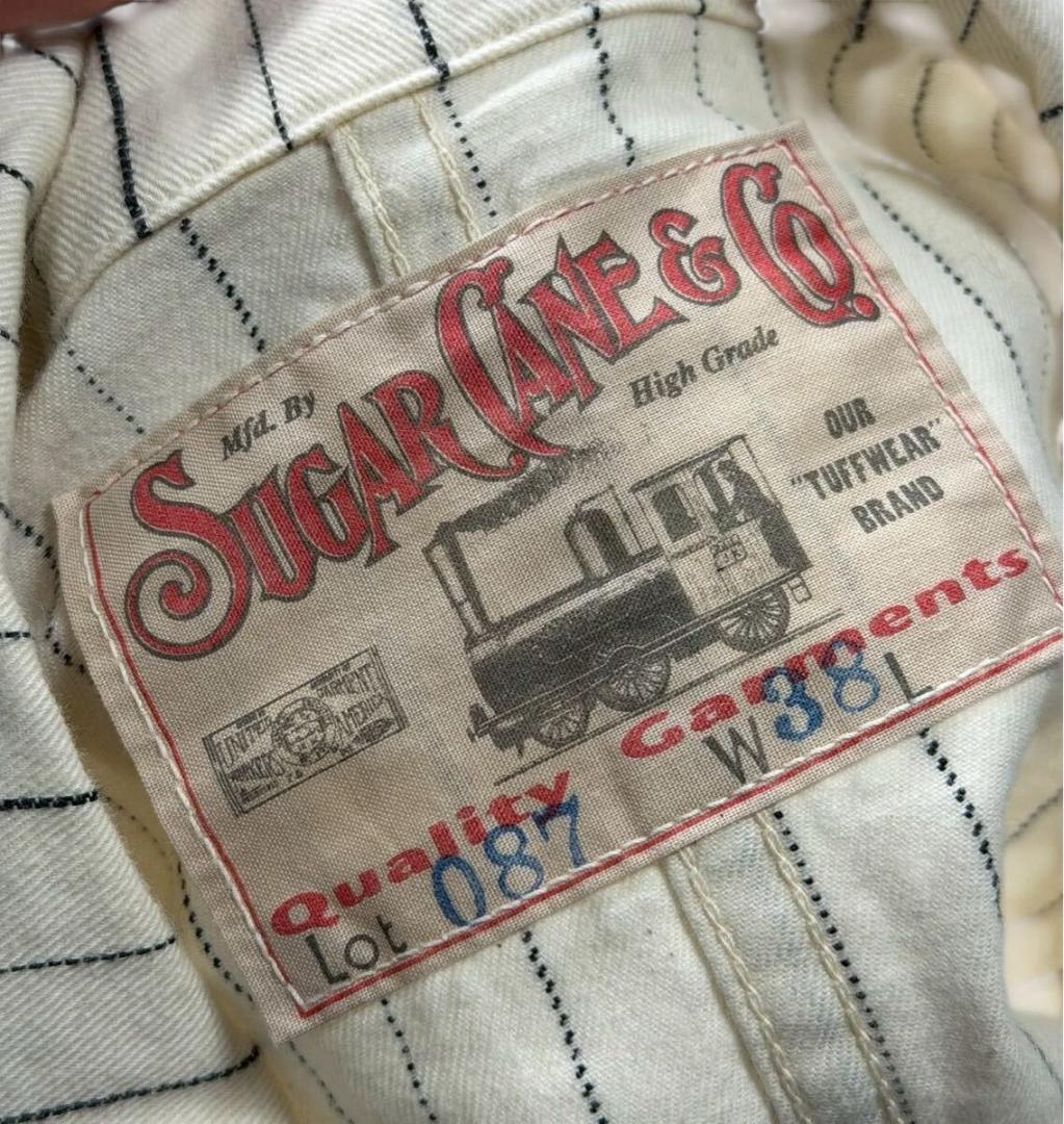 東洋 シュガーケーン ストライプ カバーオール ホワイト 38