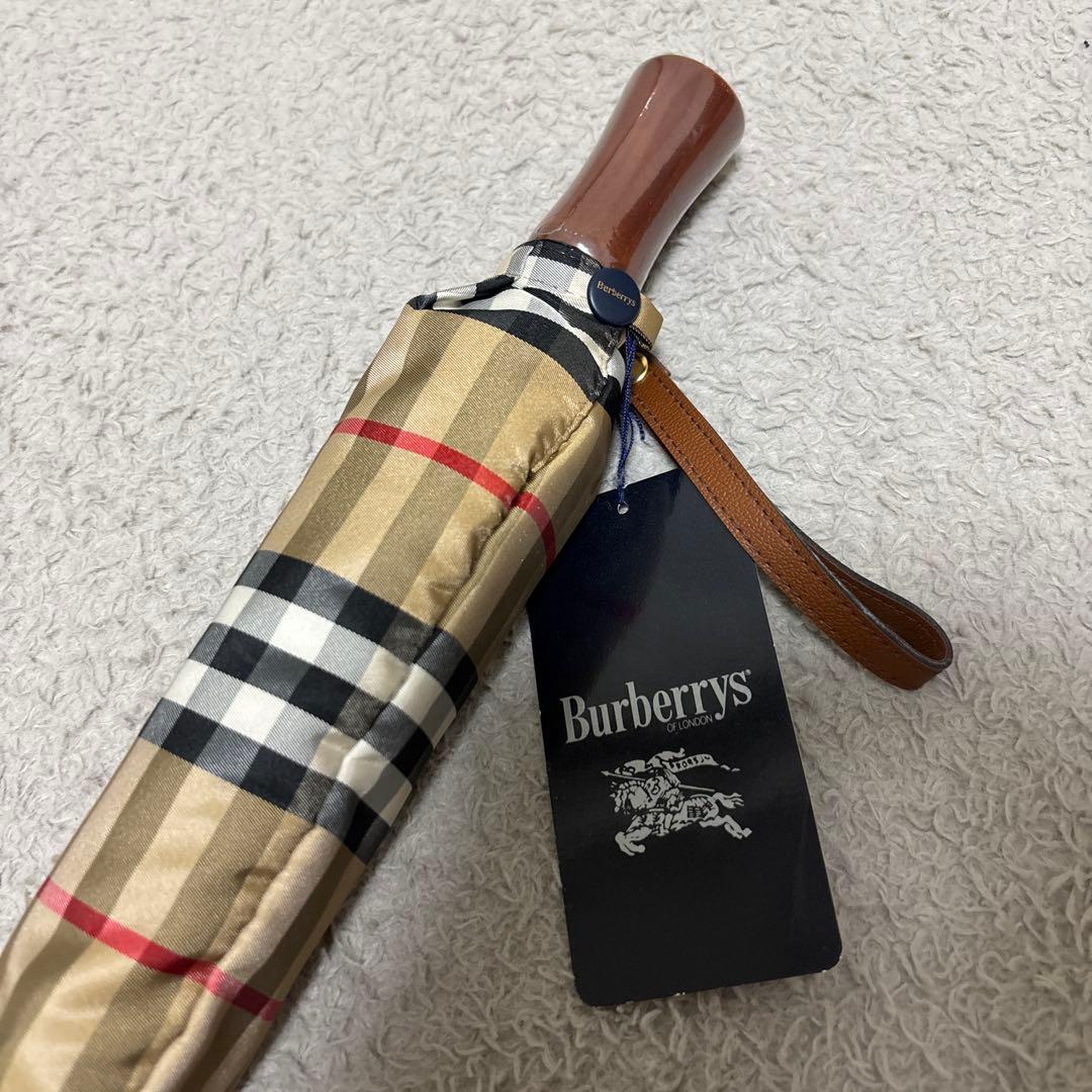 【新品タグ付】　バーバリーズ 定番　ノバチェックベージュ折り畳み傘　55cm