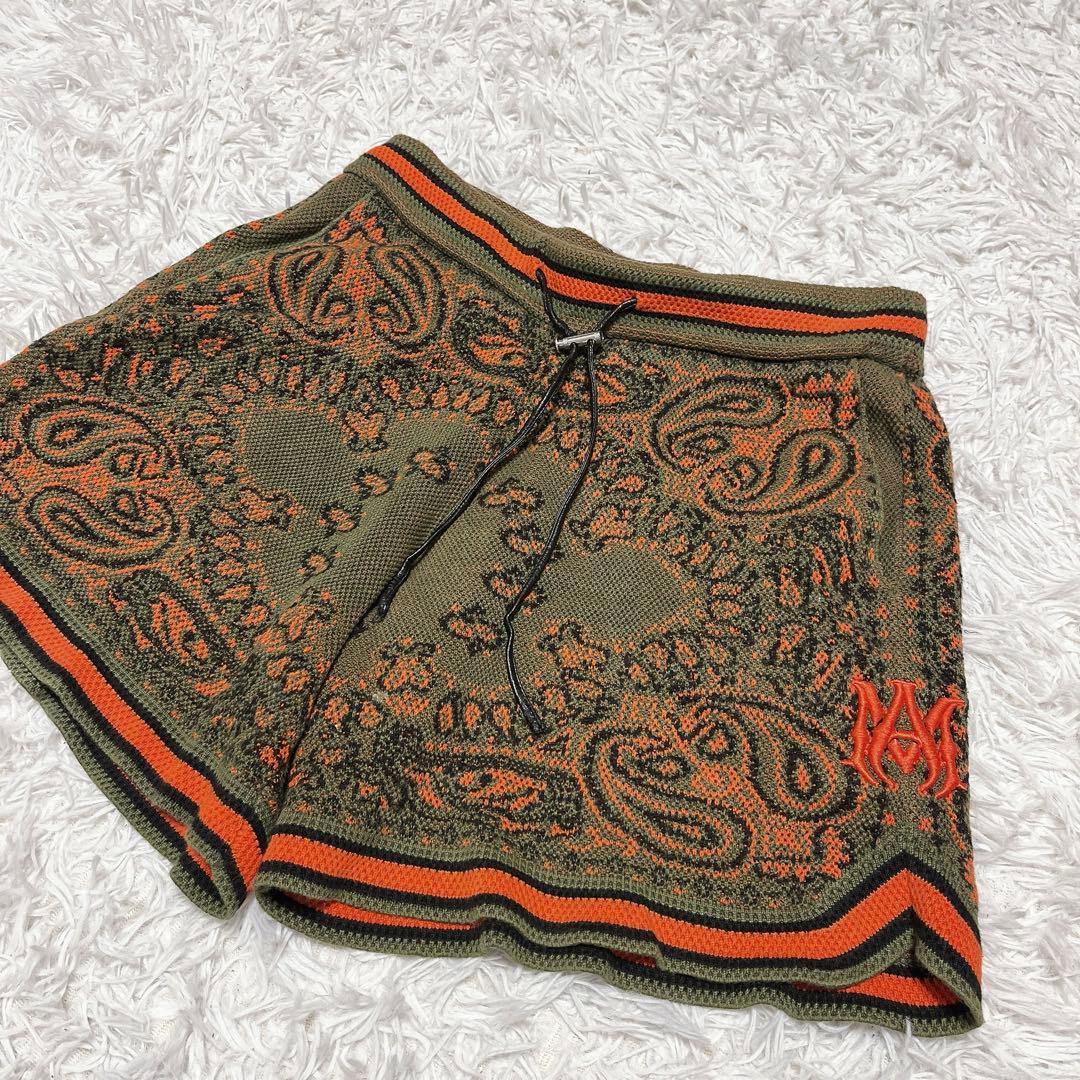 アミリ ショートパンツ メンズ カーキ オレンジ ペイズリー柄 S