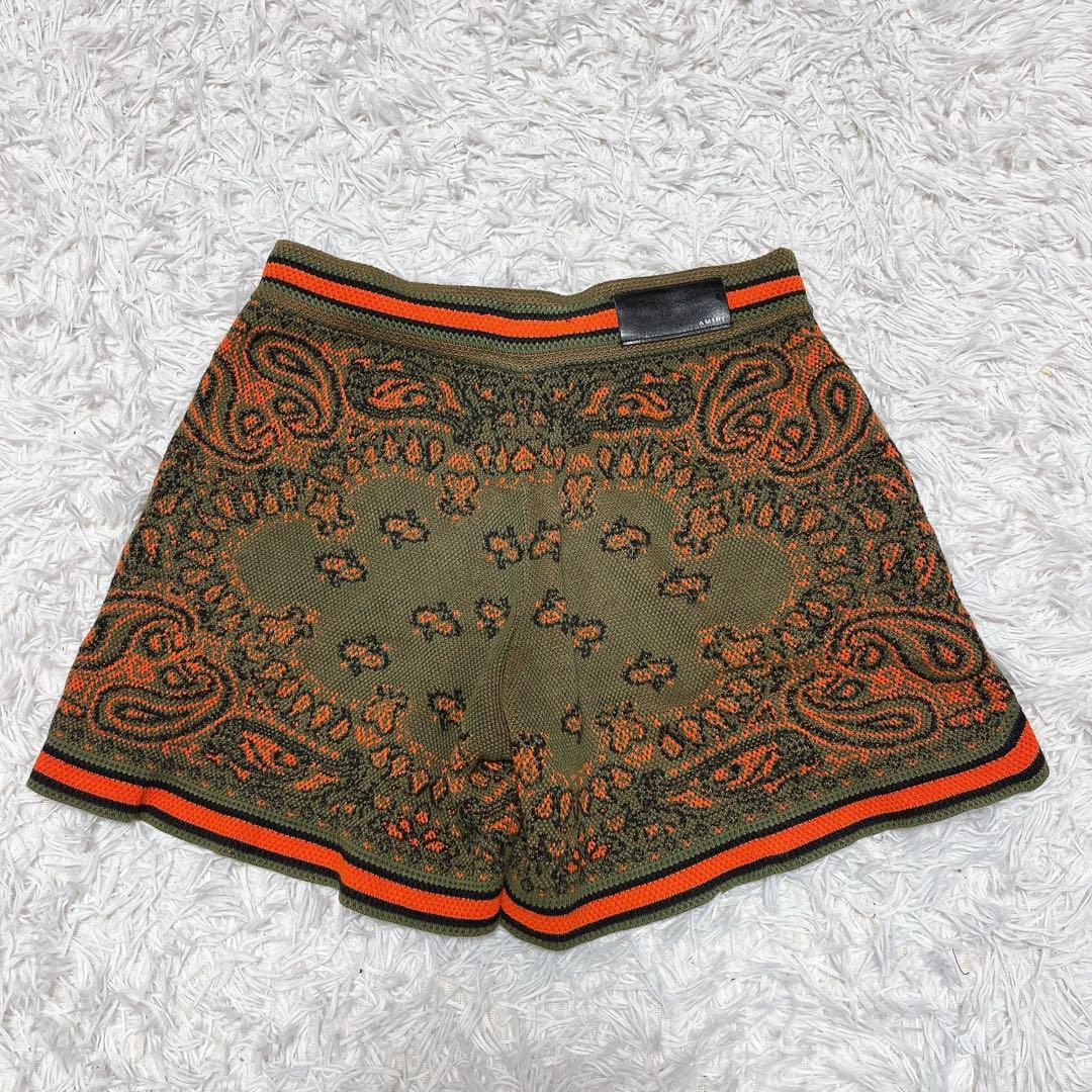 アミリ ショートパンツ メンズ カーキ オレンジ ペイズリー柄 S