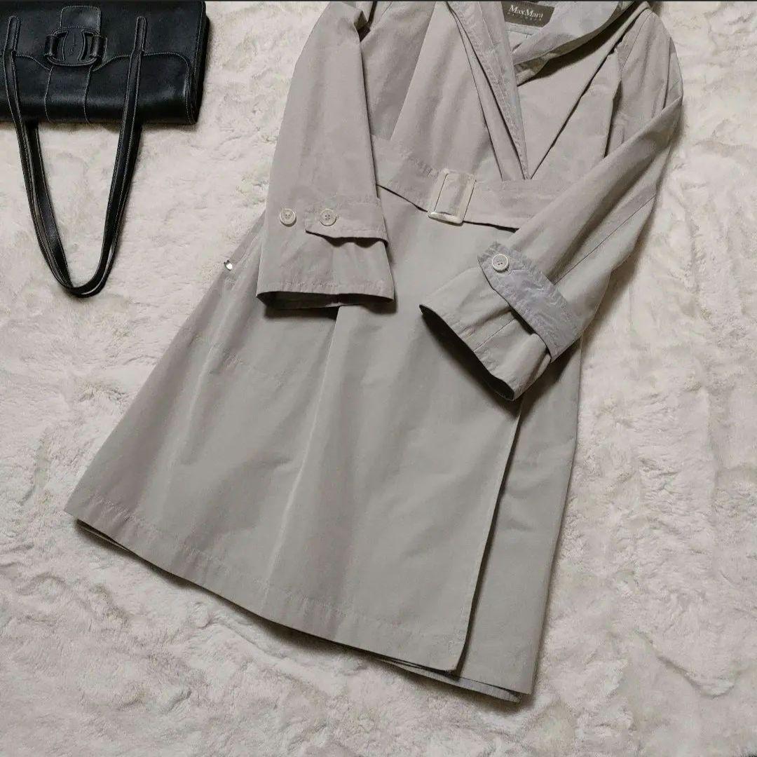 美品 Max Mara レインコート ロングコート グレー フード ベルト付き