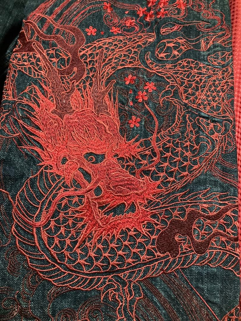 絡繰魂 流儀圧搾 赤龍刺繍デニム 36インチ