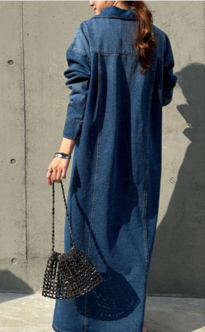 Q.anos/ハーフジップデニムワンピース（ブルー）