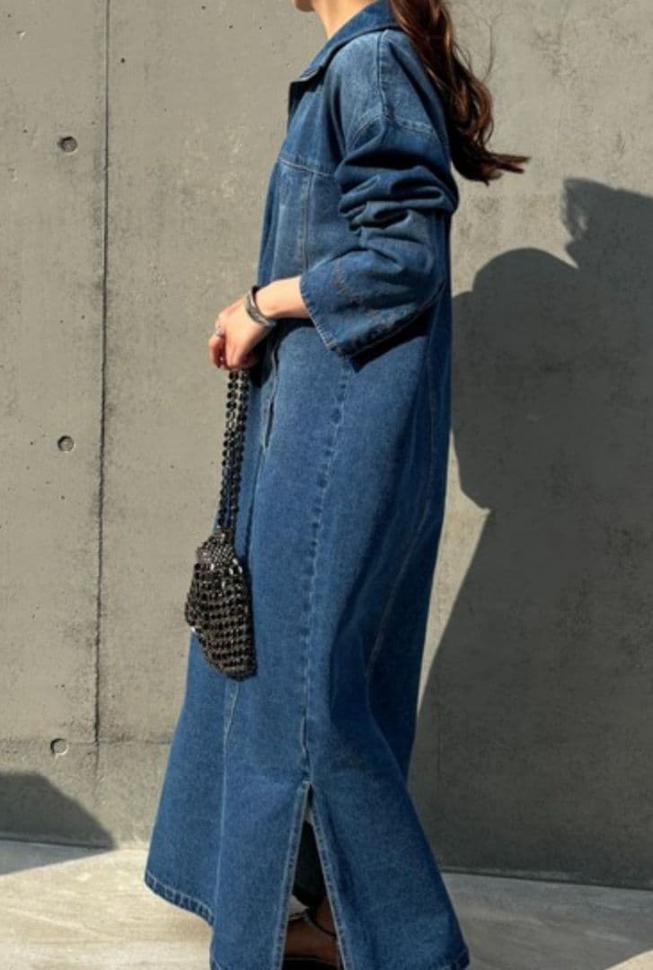 Q.anos/ハーフジップデニムワンピース（ブルー）