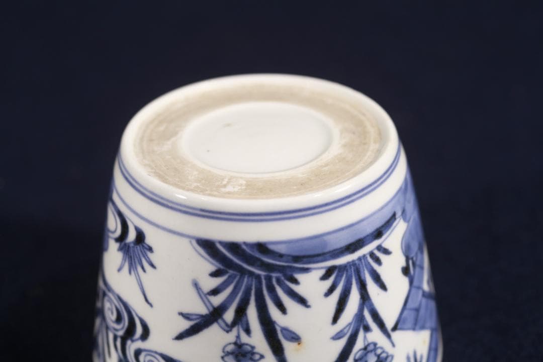 387　古伊万里大振染付菖蒲草花八橋図蕎麦猪口　無傷美品　江戸中期