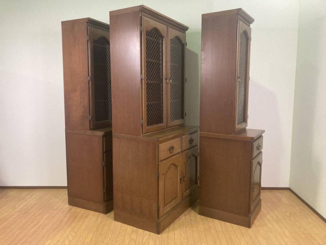 コスガ アンティーク 格子ガラス扉 無垢 カップボード 収納棚 飾り棚 食器棚