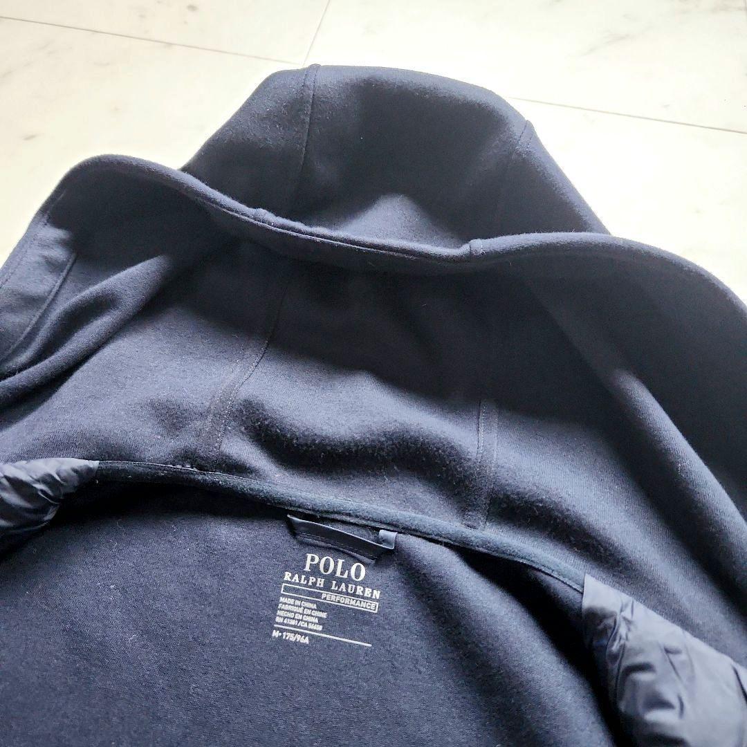 美品 ラルフローレン 切替 ポニー刺繍 ダウンベスト 紺 フード付き Mサイズ