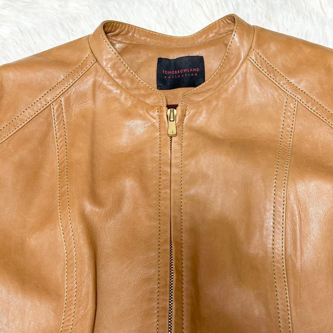 美品✨トゥモローランド ラムレザー ジップアップジャケット ブルゾン ノーカラー