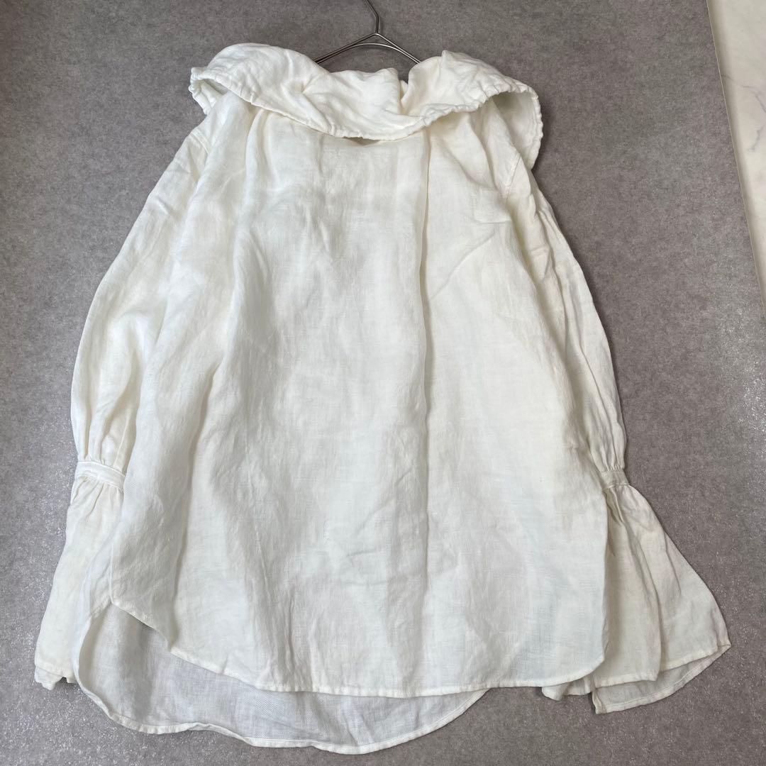 little suzie リトルスージー ギャザー襟ブラウス　白　リネン