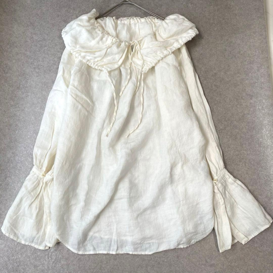 little suzie リトルスージー ギャザー襟ブラウス　白　リネン