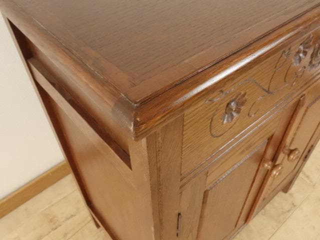 勇峰工芸（新）　雅　花柄キャビネット　ナラ材家具　北海道手作り家具