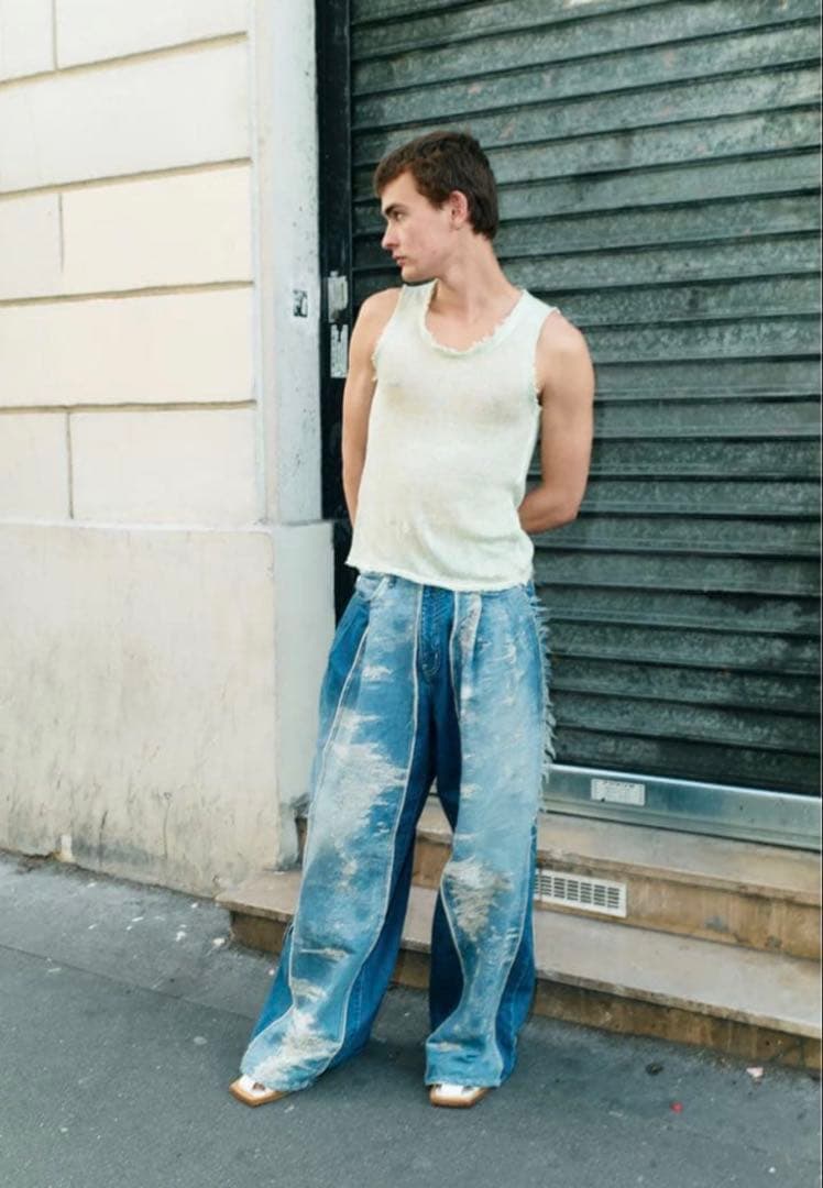 taakk 23ss TAAKKターク ワイドデニム パンツ ダメージデニム