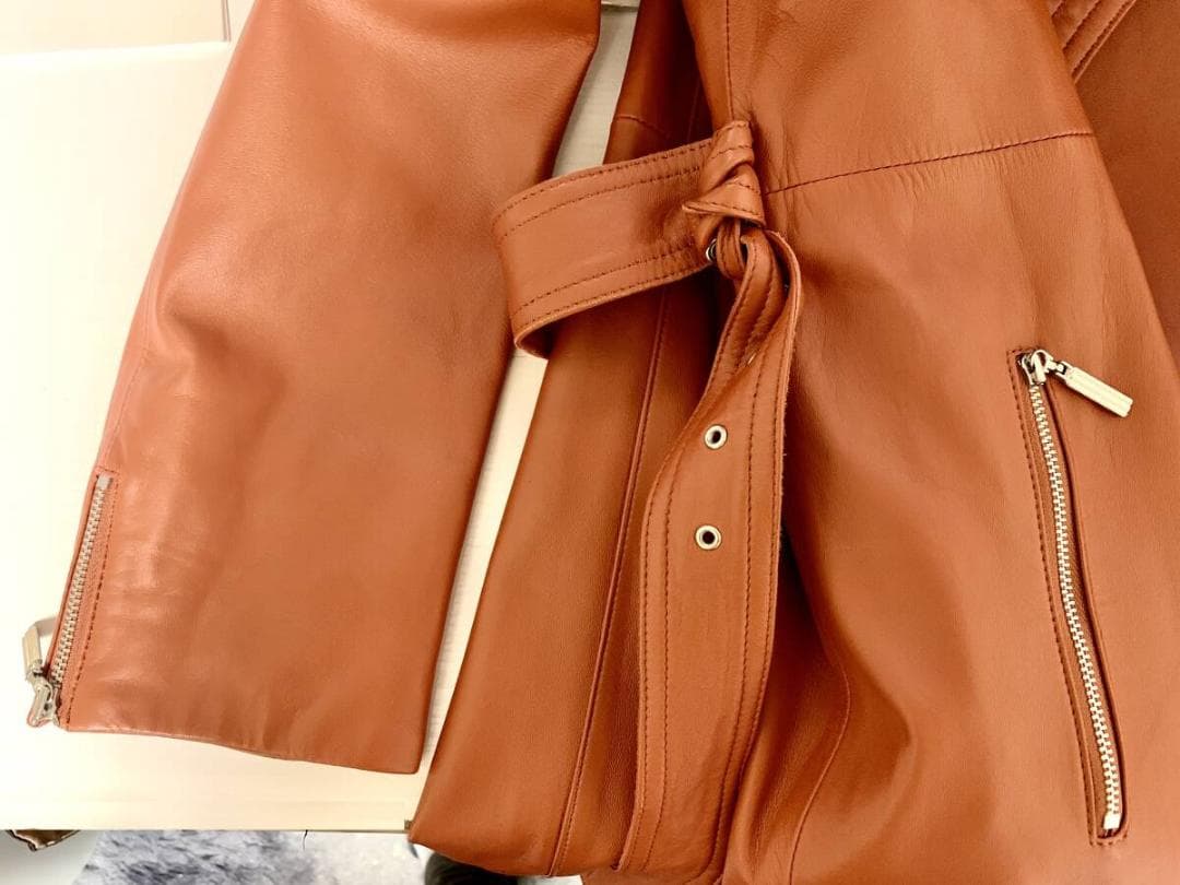 [ヒヒン]BALMAIN バルマン ラムレザー コート 黄橙色 サイズ11