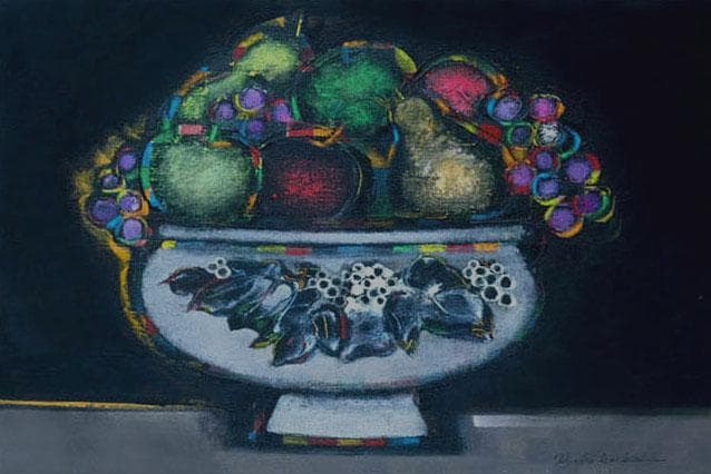 油絵 菅家令子 絵 絵画インテリア額付(白) uF6-062004 静物 果物器