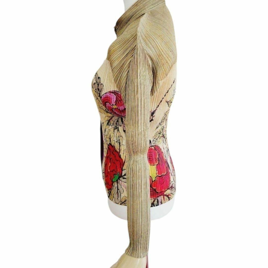 希少　名作　1998 プリーツプリーズ　日本画　花柄 牡丹 長袖シャツ