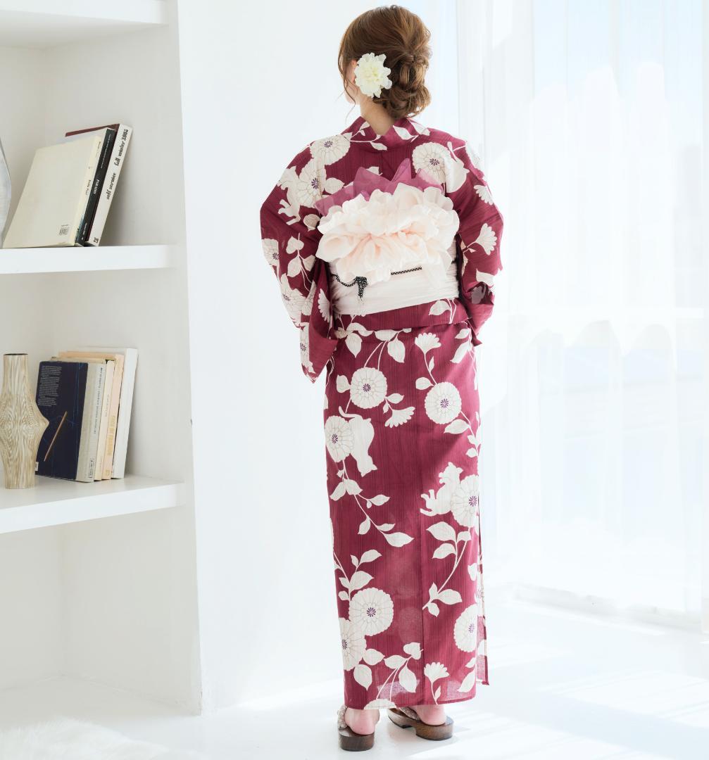 新品 浴衣のみ　帯無しえんじ 白 Y5-7