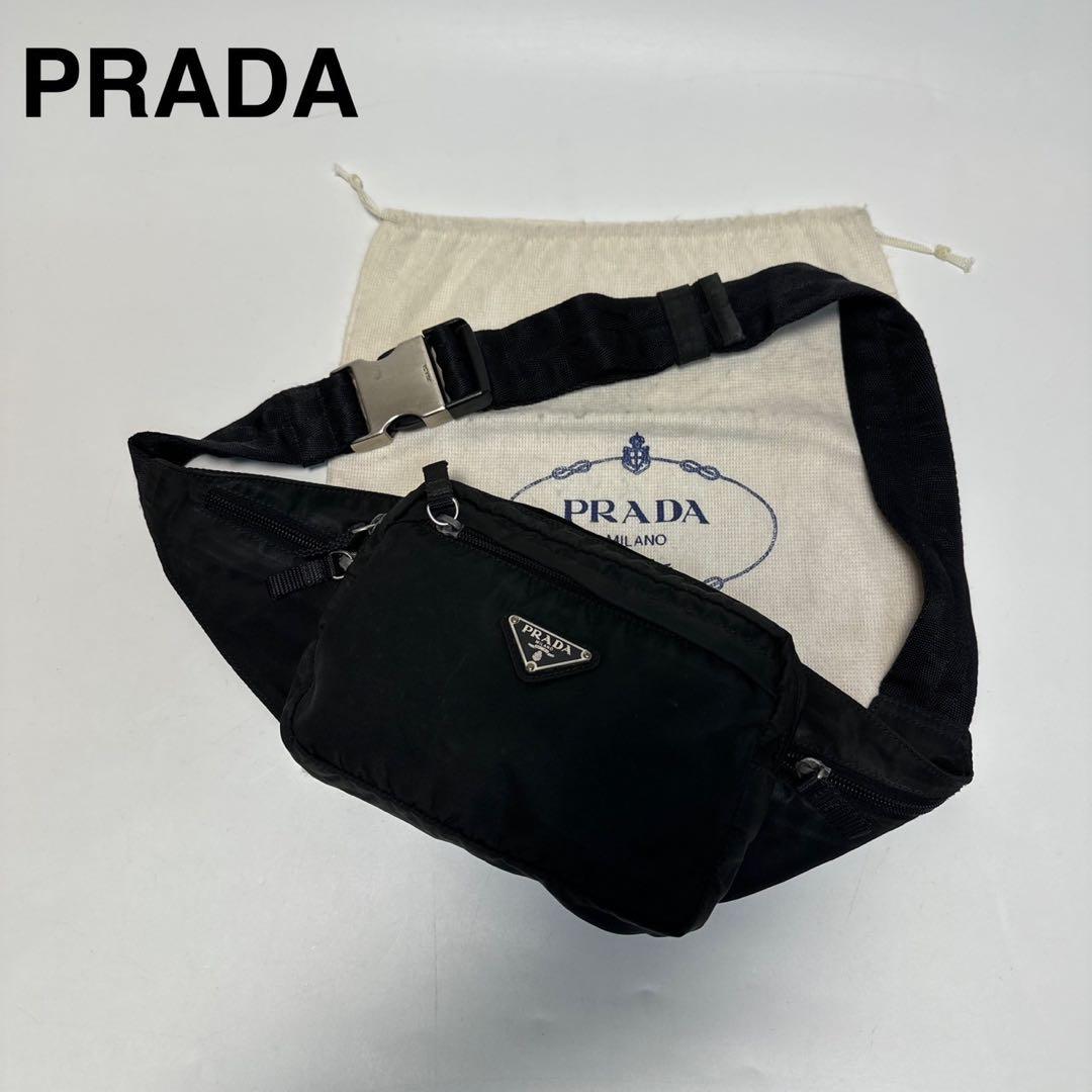 l16 プラダ 三角ロゴ　ナイロン　ブラック　ウエストポーチ　ボディバッグ.