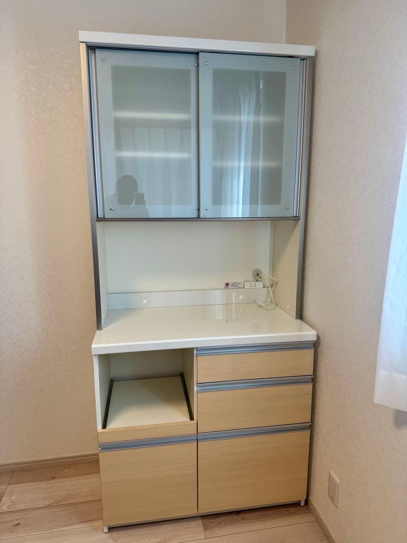 Pamouna(パモウナ) 食器棚 幅90上部スライド扉　キッチンカウンター